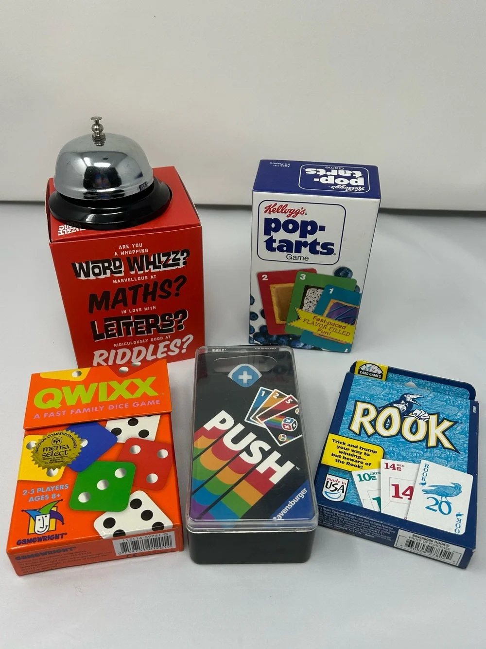 Family Game Night 5 Game lot! Rook, Qwixx, Push, Pop-Tarts, Word whiz